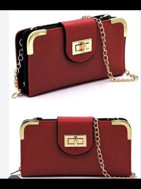 Alba Burgundy Crossbody Wallet with Gold Chain & Corner Accents